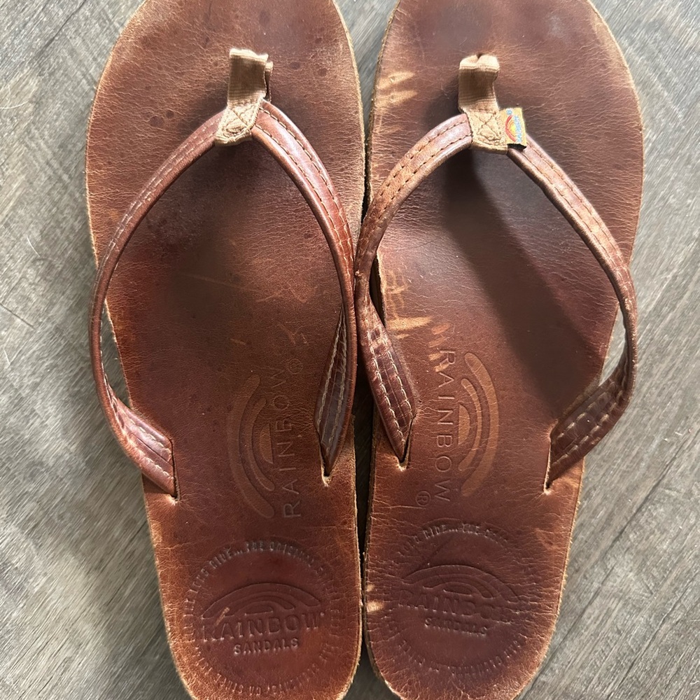Rainbow Tan Leather Sandals, women’s size 9